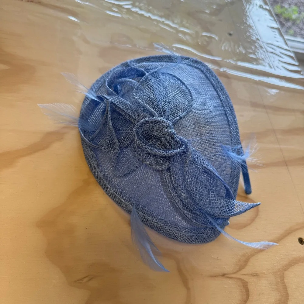 Phase Eight Blue Sinamay Fascinator Hat with‎ Feathers Wedding Guest Tea Party